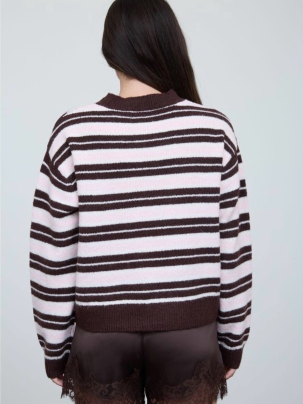Striped Crewneck Sweater in Pink and Brown - Picture 3 of 3